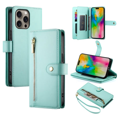 For iPhone 16 Pro Nine Card-slot Zipper Wallet Bag Leather Phone Case(Mint Green) - iPhone 16 Pro Cases by buy2fix | Online Shopping UK | buy2fix