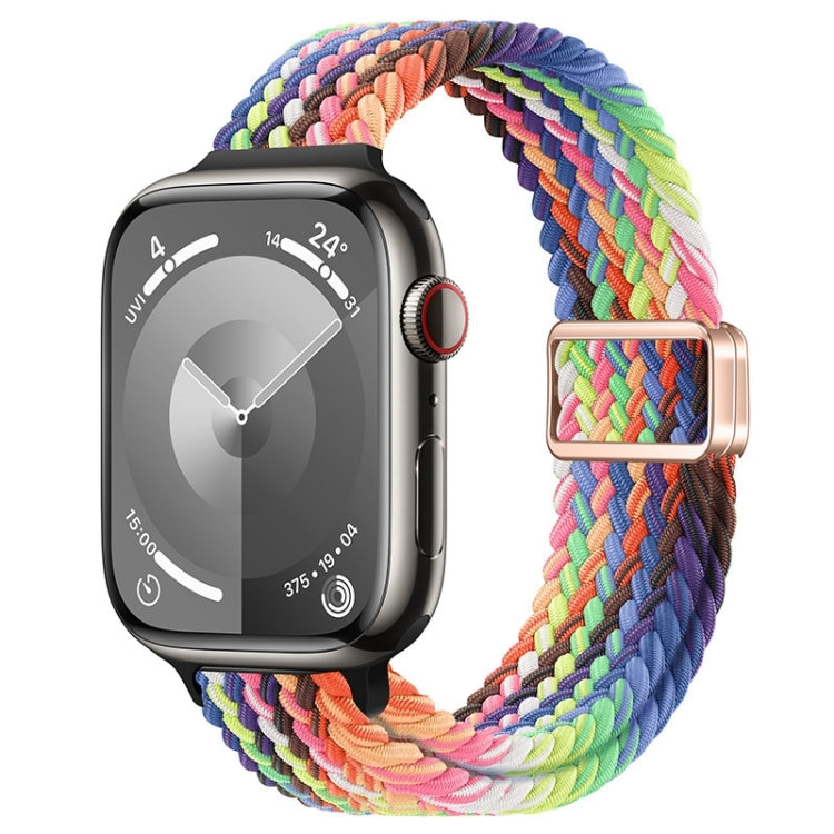 For Apple Watch Ultra 49mm Slim Magnetic Buckle Nylon Braided Watch Band(Radiant New Rainbow) - Watch Bands by buy2fix | Online Shopping UK | buy2fix