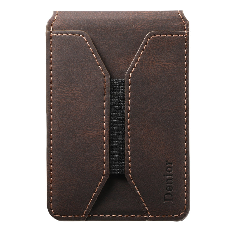 Denior V11 VV MagSafe Magnetic Phone PU Card Sleeve(Brown) - Adhesive Card Holders by Denior | Online Shopping UK | buy2fix