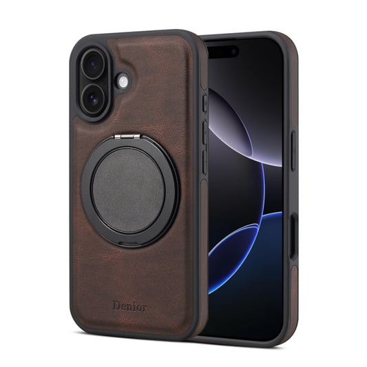 For iPhone 16 Plus Denior A14 Skin Feel Rotating Holder MagSafe Phone Case(Brown) - iPhone 16 Plus Cases by Denior | Online Shopping UK | buy2fix