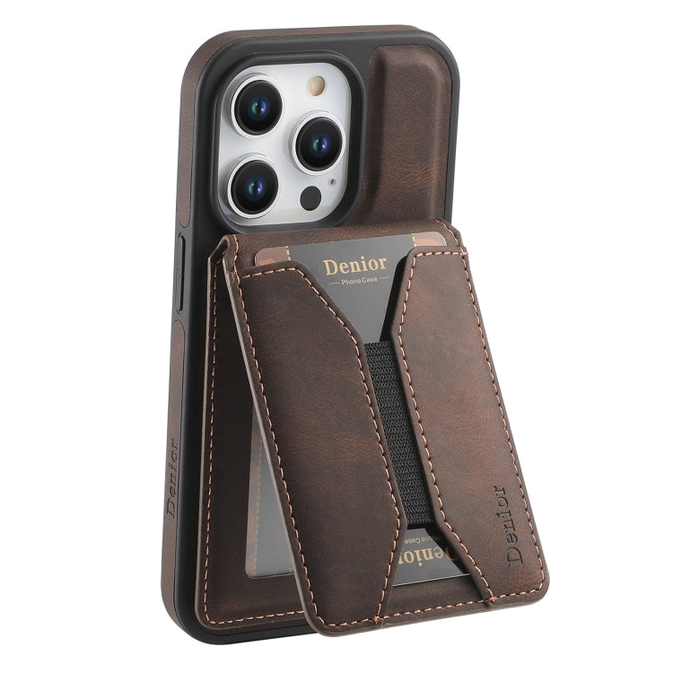 For iPhone 13 Pro Max Denior D18 Skin Feel Rotating Holder MagSafe Detachable Card Slot Phone Case(Brown) - iPhone 13 Pro Max Cases by Denior | Online Shopping UK | buy2fix