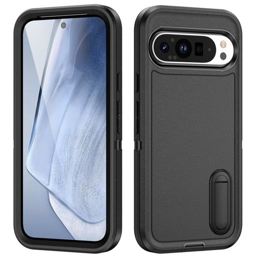 For Google Pixel 9 Pro Rugged PC + Silicone Phone Case with Holder(Black) - Google Cases by buy2fix | Online Shopping UK | buy2fix