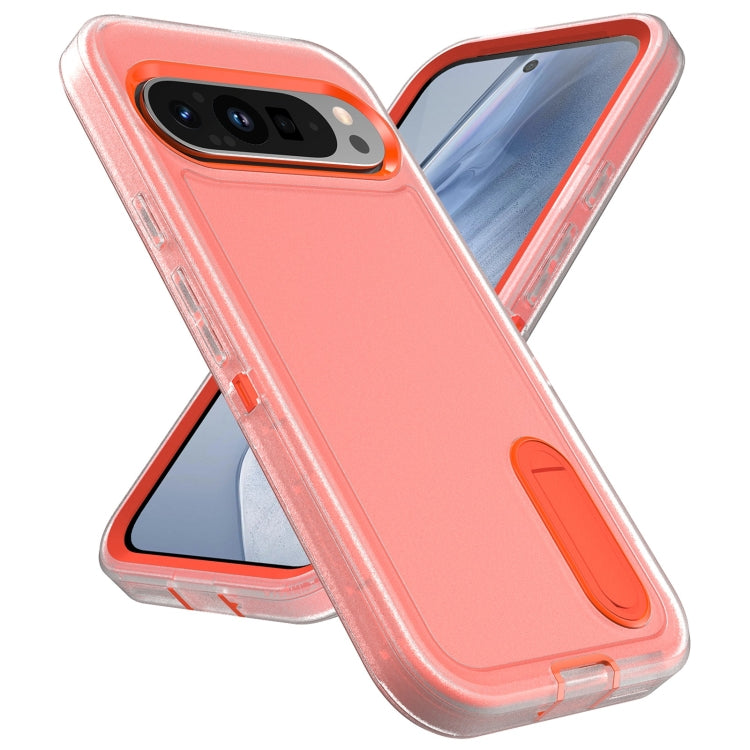 For Google Pixel 9 Pro Rugged PC + Silicone Phone Case with Holder(Transparent+Orange) - Google Cases by buy2fix | Online Shopping UK | buy2fix