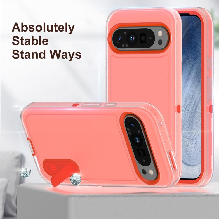 For Google Pixel 9 Pro Rugged PC + Silicone Phone Case with Holder(Transparent+Orange) - Google Cases by buy2fix | Online Shopping UK | buy2fix