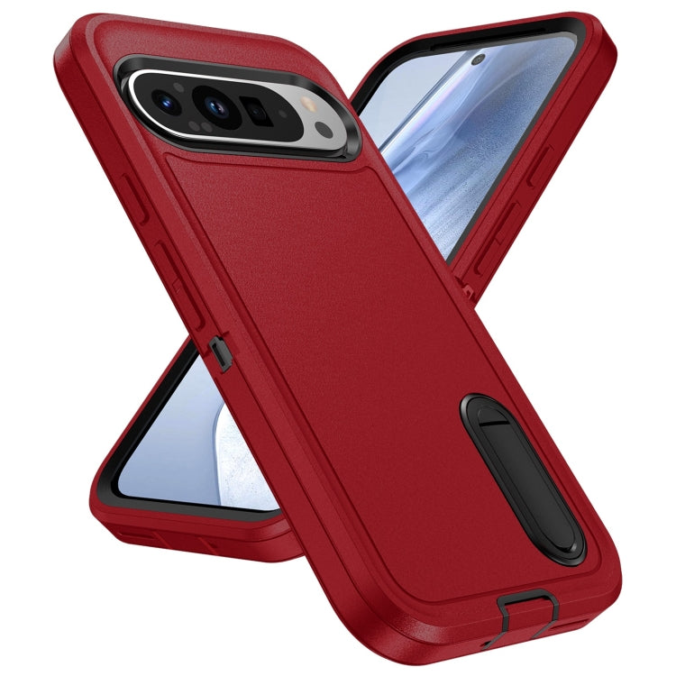 For Google Pixel 9 Rugged PC + Silicone Phone Case with Holder(Red+Black) - Google Cases by buy2fix | Online Shopping UK | buy2fix