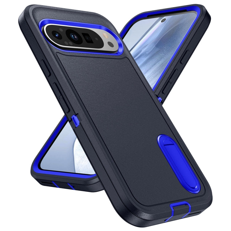 For Google Pixel 9 Rugged PC + Silicone Phone Case with Holder(Dark Blue+Royal Blue) - Google Cases by buy2fix | Online Shopping UK | buy2fix