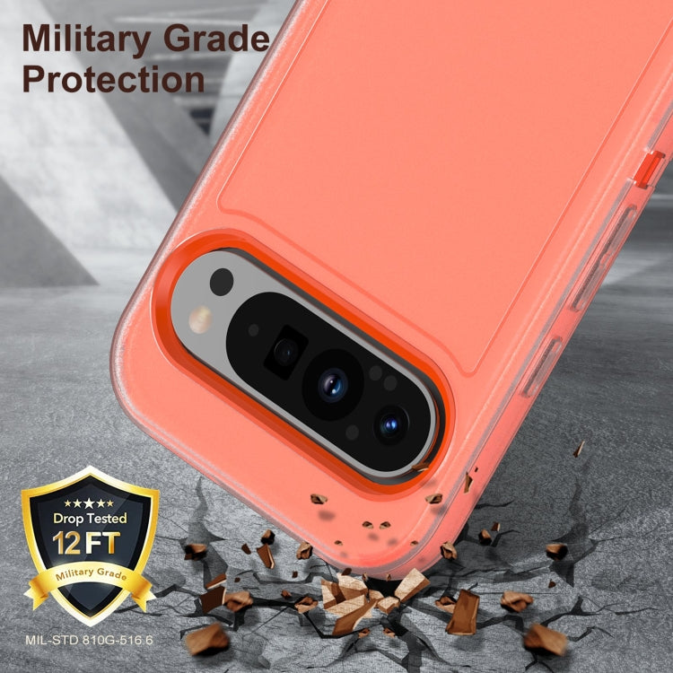 For Google Pixel 9 Rugged PC + Silicone Phone Case with Holder(Transparent+Orange) - Google Cases by buy2fix | Online Shopping UK | buy2fix