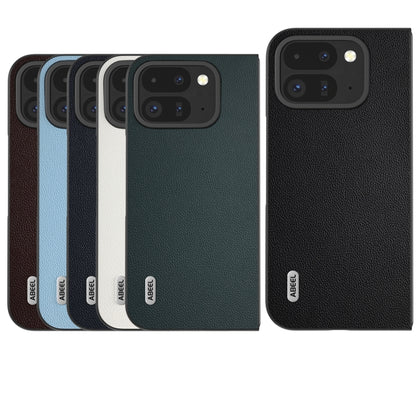 For Google Pixel 9 Pro Fold ABEEL Genuine Leather Elegant Black Edge Phone Case(Sky Blue) - Google Cases by buy2fix | Online Shopping UK | buy2fix