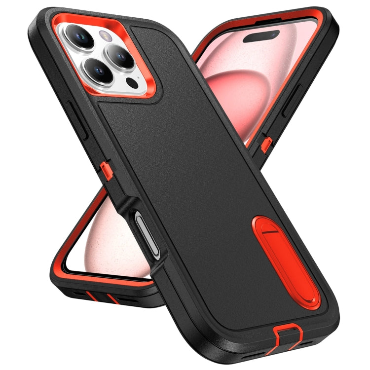 For iPhone 16 Pro Rugged PC + Silicone Phone Case with Holder(Black+Orange) - iPhone 16 Pro Cases by buy2fix | Online Shopping UK | buy2fix