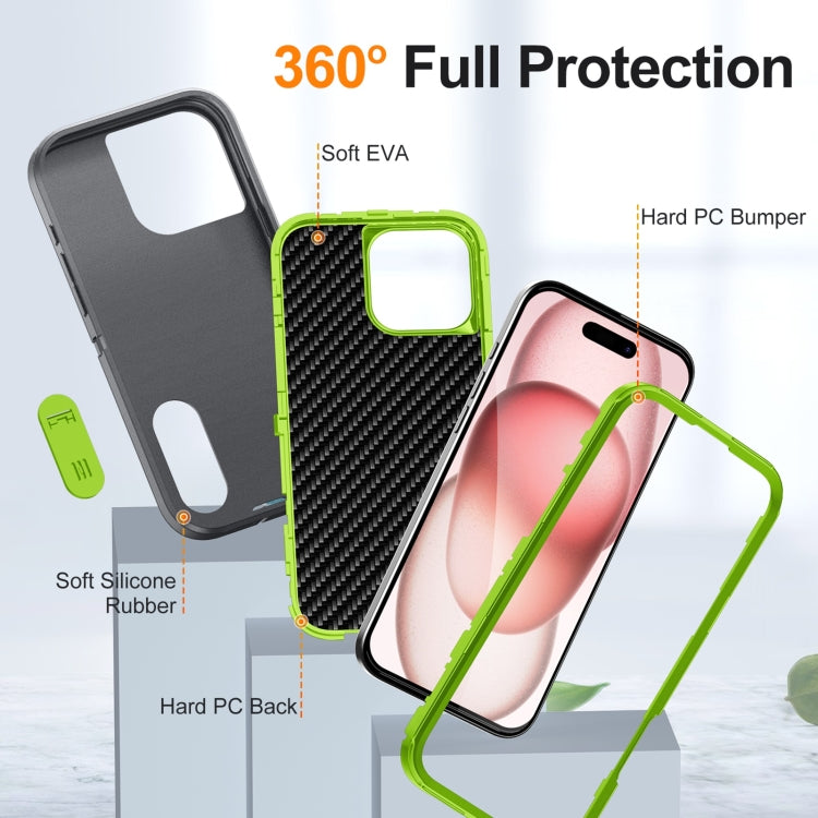 For iPhone 16 Pro Rugged PC + Silicone Phone Case with Holder(Grey+Fresh Green) - iPhone 16 Pro Cases by buy2fix | Online Shopping UK | buy2fix