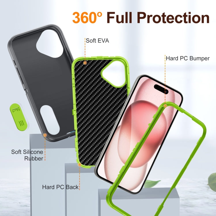 For iPhone 16 Plus Rugged PC + Silicone Phone Case with Holder(Grey+Fresh Green) - iPhone 16 Plus Cases by buy2fix | Online Shopping UK | buy2fix