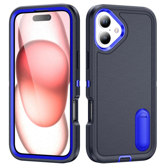 For iPhone 16 Plus Rugged PC + Silicone Phone Case with Holder(Dark Blue+Royal Blue) - iPhone 16 Plus Cases by buy2fix | Online Shopping UK | buy2fix