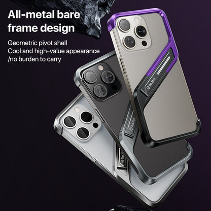 For iPhone 14 S-shaped Stand Frameless Metal Phone Case(Black Purple) - iPhone 14 Cases by buy2fix | Online Shopping UK | buy2fix