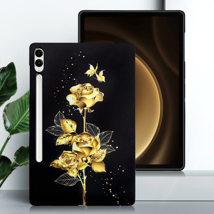 For Samsung Galaxy Tab S9+ / S9 FE+ Color Painting Pattern Smart Tablet TPU Case(Golden Rose) - Galaxy Tab S9+ Cases by buy2fix | Online Shopping UK | buy2fix