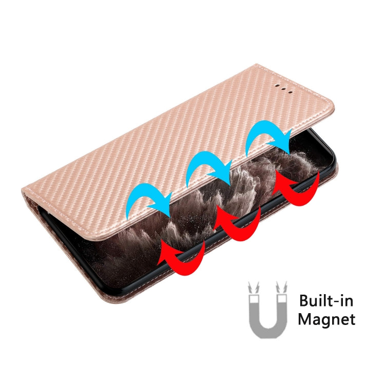 For iPhone 16 Pro Max Carbon Fiber Texture Magnetic Flip Leather Phone Case(Rose Gold) - iPhone 16 Pro Max Cases by buy2fix | Online Shopping UK | buy2fix