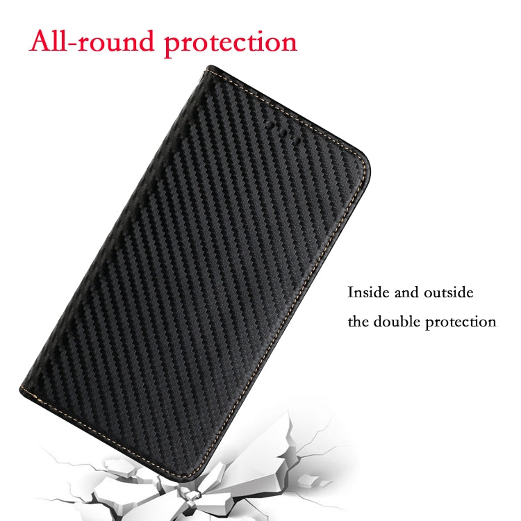 For iPhone 16 Plus Carbon Fiber Texture Magnetic Flip Leather Phone Case(Black) - iPhone 16 Plus Cases by buy2fix | Online Shopping UK | buy2fix