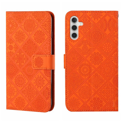 For Samsung Galaxy S25+ 5G Ethnic Style Embossed Pattern Leather Phone Case(Orange) - Galaxy S25+ 5G Cases by buy2fix | Online Shopping UK | buy2fix