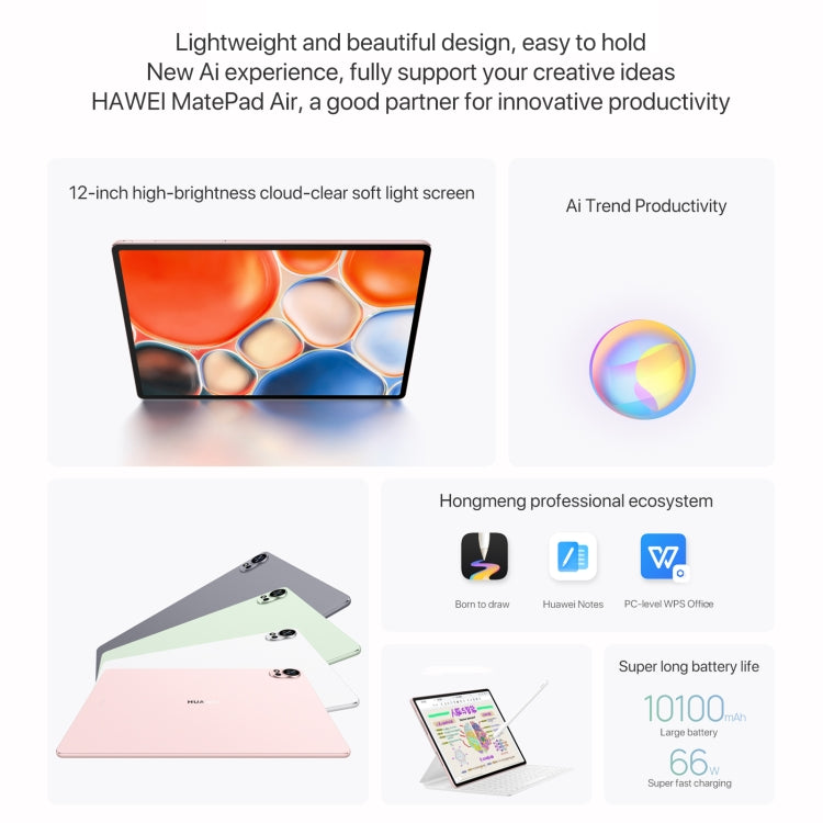 HUAWEI MatePad Air 12 inch WiFi Tablet PC, 8GB+256GB, HarmonyOS 4.2 Hisilicon Kirin 9000W(White) - Huawei by Huawei | Online Shopping UK | buy2fix