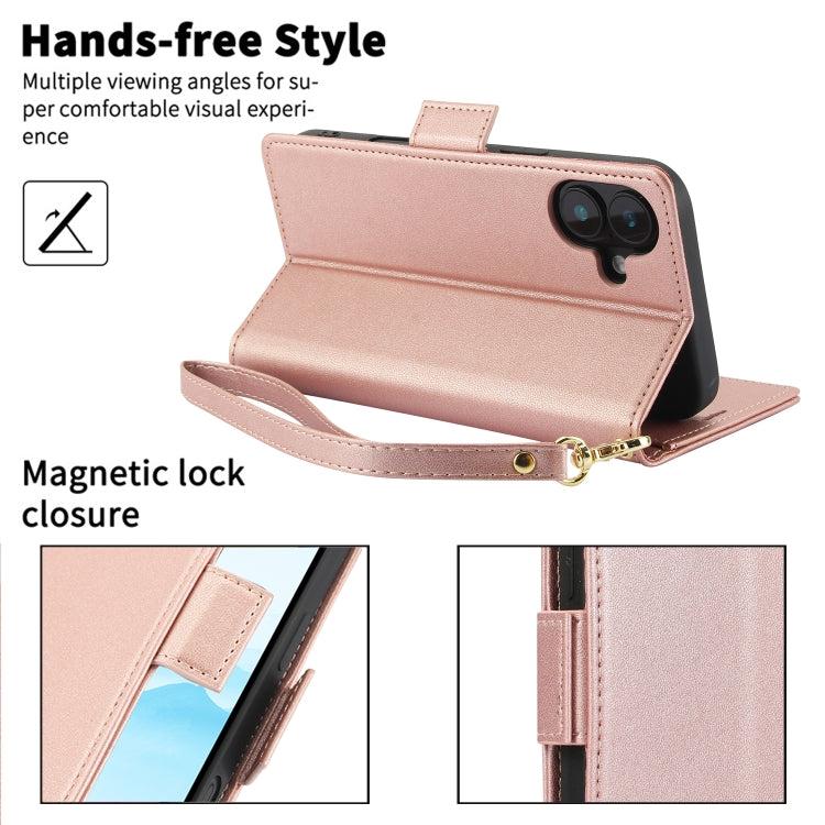 For iPhone 16 Plus Side Buckle RFID Anti-theft Leather Phone Case(Rose Gold) - iPhone 16 Plus Cases by buy2fix | Online Shopping UK | buy2fix