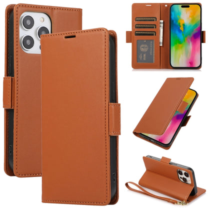 For iPhone 16 Pro Side Buckle RFID Anti-theft Leather Phone Case(Brown) - iPhone 16 Pro Cases by buy2fix | Online Shopping UK | buy2fix