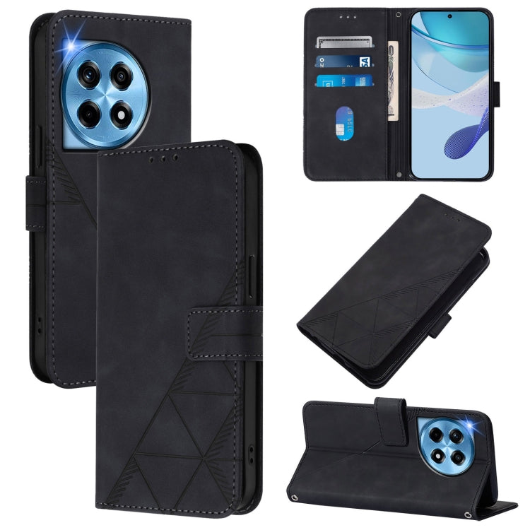 For OnePlus 12 5G Global Crossbody 3D Embossed Flip Leather Phone Case(Black) - OnePlus Cases by buy2fix | Online Shopping UK | buy2fix