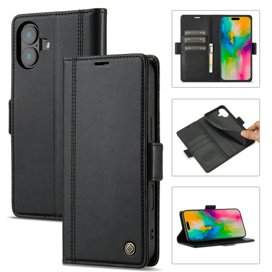 For iPhone 16 LC.IMEEKE Skin-friendly Card Slots Leather Phone Case(Black) - iPhone 16 Cases by LC.IMEEKE | Online Shopping UK | buy2fix