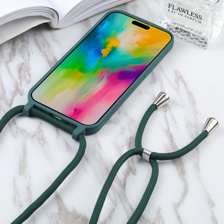 For iPhone 16 Plus Candy Colors TPU Protective Phone Case with Lanyard(Dark Green) - iPhone 16 Plus Cases by buy2fix | Online Shopping UK | buy2fix