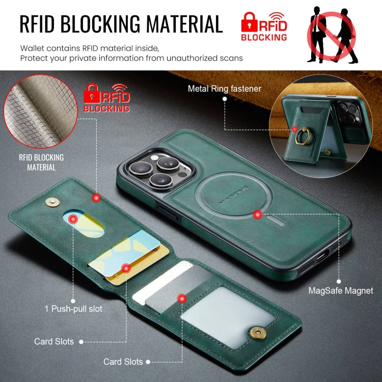 For iPhone 14 DG.MING K1 MagSafe Detachable Wallet RFID Back Cover Phone Case(Green) - iPhone 14 Cases by DG.MING | Online Shopping UK | buy2fix