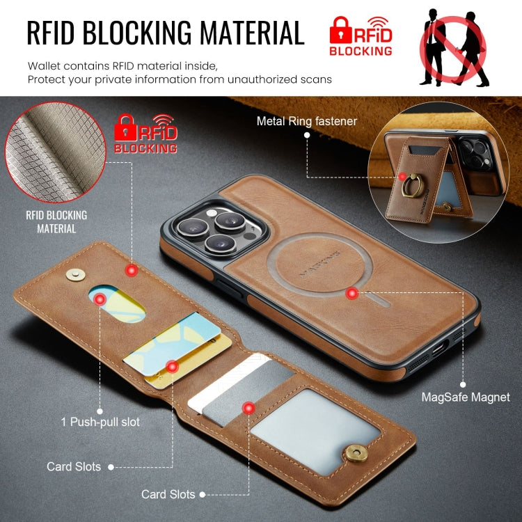 For iPhone 14 Pro Max DG.MING K1 MagSafe Detachable Wallet RFID Back Cover Phone Case(Brown) - iPhone 14 Pro Max Cases by DG.MING | Online Shopping UK | buy2fix