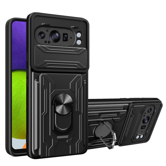 For Google Pixel 9 Pro XL Sliding Camshield TPU+PC Phone Case with Card Slot(Black) - Google Cases by buy2fix | Online Shopping UK | buy2fix