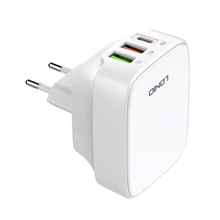 LDNIO Q334 32W Type-C + Dual USB Port Charger with 1m USB-C / Type-C to 8 Pin Data Cable, Plug Type:EU Plug(White) - USB Charger by LDNIO | Online Shopping UK | buy2fix