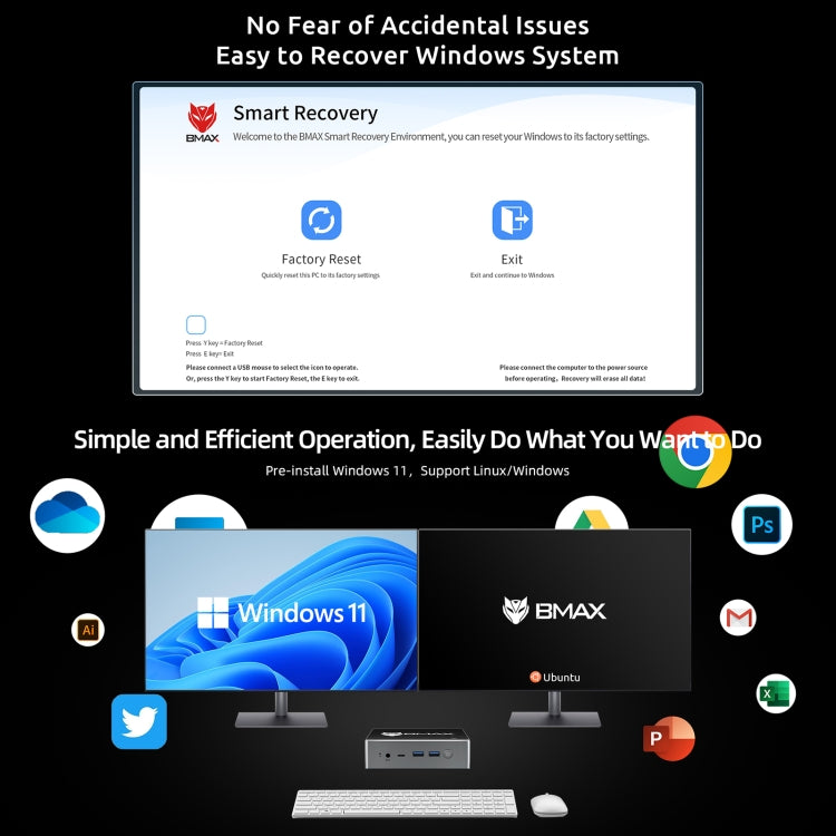 BMAX B8 Plus Windows 11 Mini PC, 24GB+512GB, Intel Core i5-12600H, Support 3 Monitors Output(EU Plug) - Windows Mini PCs by BMAX | Online Shopping UK | buy2fix