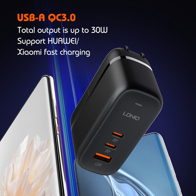 LDNIO Q366 65W USB + Dual Type-C Port Charger with 1m USB-C / Type-C to USB-C / Type-C Data Cable, Plug Type:UK Plug(Black) - USB Charger by LDNIO | Online Shopping UK | buy2fix