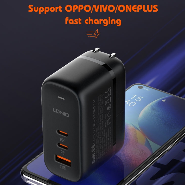 LDNIO Q366 65W USB + Dual Type-C Port Charger with 1m USB-C / Type-C to USB-C / Type-C Data Cable, Plug Type:EU Plug(Black) - USB Charger by LDNIO | Online Shopping UK | buy2fix