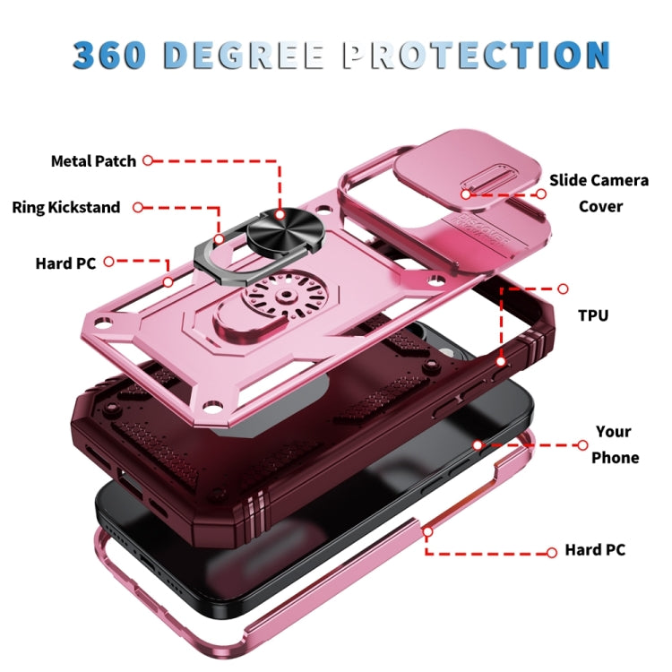 For iPhone 16 Pro Sliding Camshield TPU + PC Phone Case with Holder(Pink+Rose Red) - iPhone 16 Pro Cases by buy2fix | Online Shopping UK | buy2fix