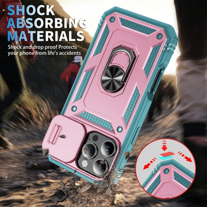 For iPhone 16 Pro Sliding Camshield TPU + PC Phone Case with Holder(Pink+Green) - iPhone 16 Pro Cases by buy2fix | Online Shopping UK | buy2fix