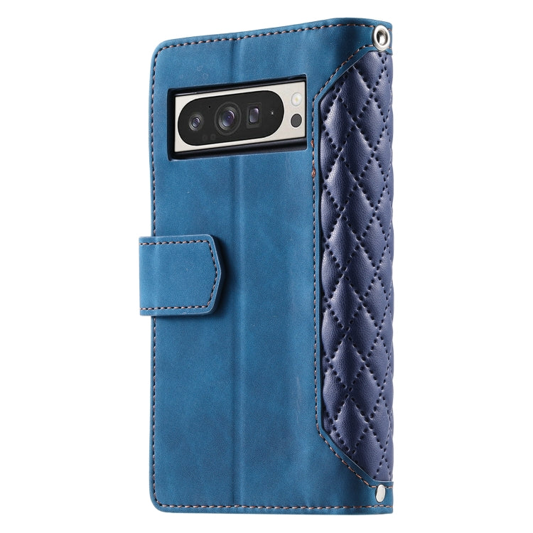 For Google Pixel 9 Pro XL Grid Texture Zipper Leather Phone Case with Lanyard(Blue) - Google Cases by buy2fix | Online Shopping UK | buy2fix