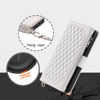 For Google Pixel 9 Pro XL Grid Texture Zipper Leather Phone Case with Lanyard(White) - Google Cases by buy2fix | Online Shopping UK | buy2fix