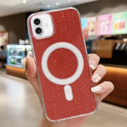 For iPhone 16 Acrylic Transparent Glitter MagSafe Phone Case(Red) - iPhone 16 Cases by buy2fix | Online Shopping UK | buy2fix