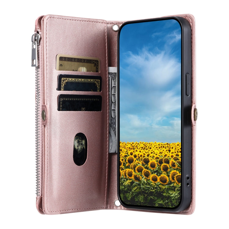 For Google Pixel 9 Pro XL Leather Stitching Multi-card Slot Zipper Phone Case(Rose Gold) - Google Cases by buy2fix | Online Shopping UK | buy2fix