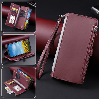 For Google Pixel 9 Pro XL Leather Stitching Multi-card Slot Zipper Phone Case(Wine Red) - Google Cases by buy2fix | Online Shopping UK | buy2fix