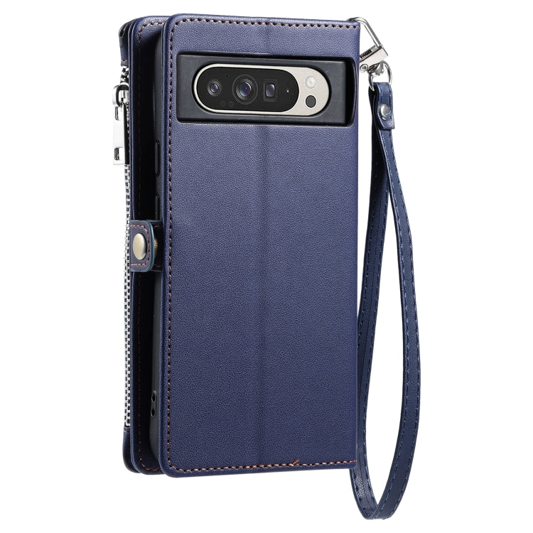 For Google Pixel 9 Pro XL Leather Stitching Multi-card Slot Zipper Phone Case(Blue) - Google Cases by buy2fix | Online Shopping UK | buy2fix