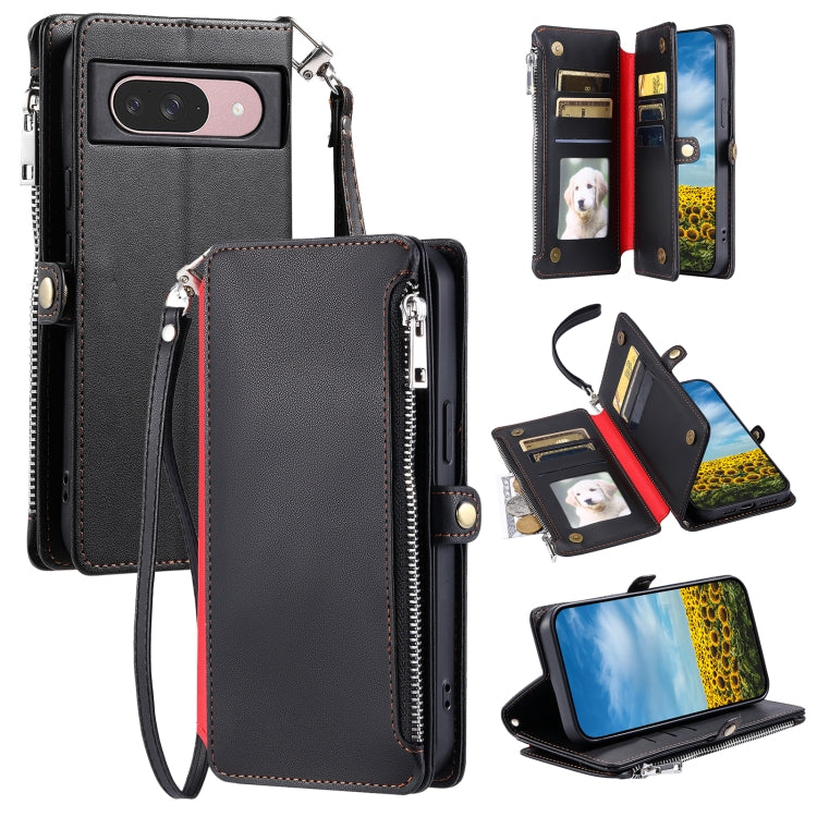 For Google Pixel 9 / 9 Pro Leather Stitching Multi-card Slot Zipper Phone Case(Black) - Google Cases by buy2fix | Online Shopping UK | buy2fix