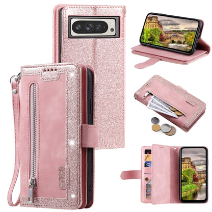 For Google Pixel 9 Pro XL Zipper Wallet Bag Horizontal Flip PU Phone Case with 9 Card Slots(Rose Gold) - Google Cases by buy2fix | Online Shopping UK | buy2fix