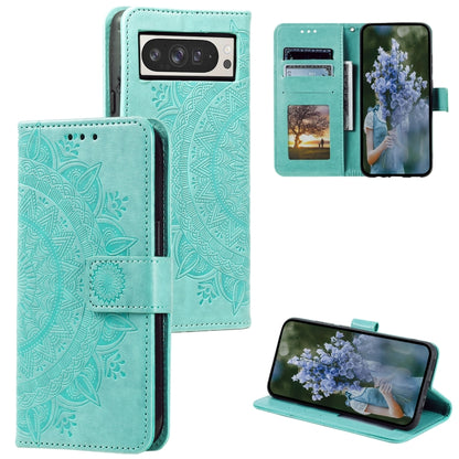 For Google Pixel 9 Pro XL Totem Flower Embossed Leather Phone Case with Lanyard(Green) - Google Cases by buy2fix | Online Shopping UK | buy2fix