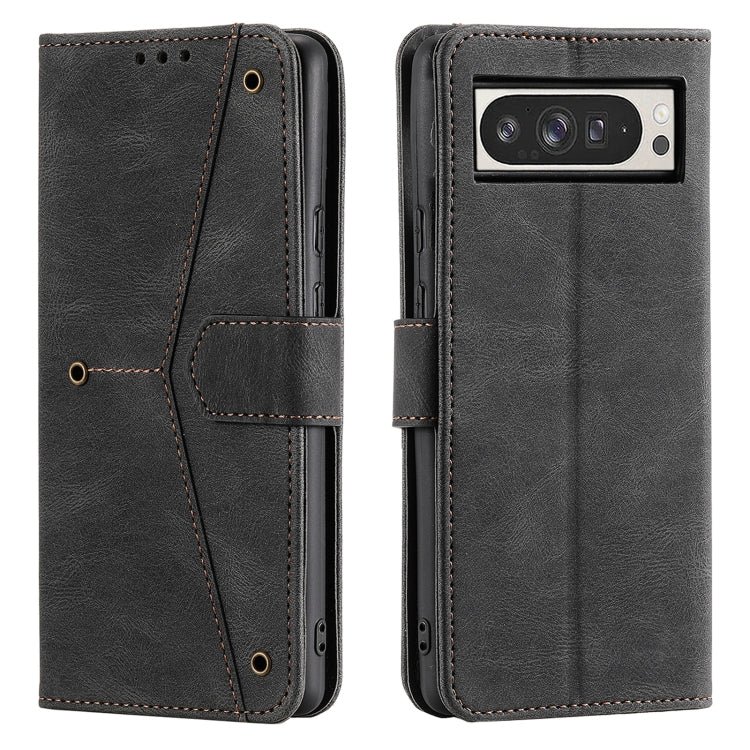 For Google Pixel 9 Pro XL Nail Skin Feel Stitching Calf Texture Leather Phone Case(Black) - Google Cases by buy2fix | Online Shopping UK | buy2fix