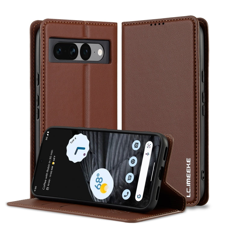 For Google Pixel 7 Pro 5G LC.IMEEKE L1 Series Frosted Fine Texture PU Phone Case(Brown) - Google Cases by LC.IMEEKE | Online Shopping UK | buy2fix