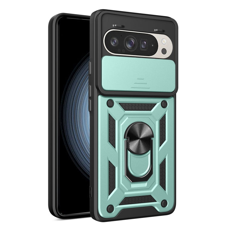 For Google Pixel 9 / 9 Pro Sliding Camera Cover Design TPU+PC Phone Case(Green) - Google Cases by buy2fix | Online Shopping UK | buy2fix