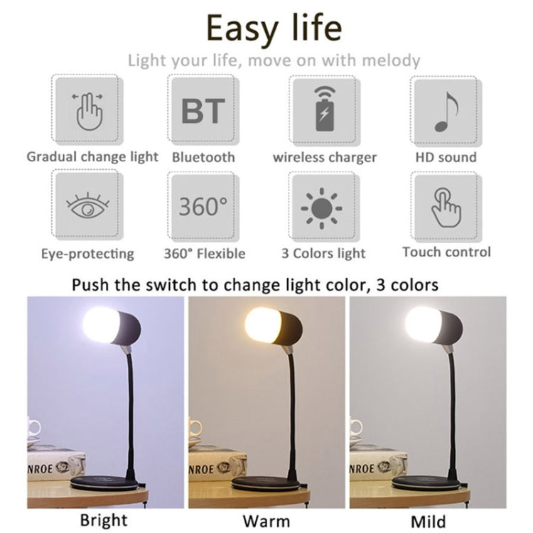 L4 Multifunctional Wireless Charging LED Desk Lamp with Bluetooth 5.0 Speaker(Black) - Desk Lamps by buy2fix | Online Shopping UK | buy2fix