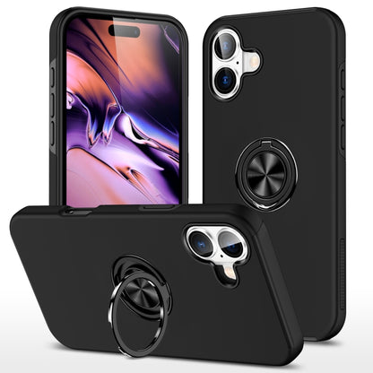 For iPhone 16 PC Hybrid TPU Magnetic Ring Holder Phone Case(Black) - iPhone 16 Cases by buy2fix | Online Shopping UK | buy2fix